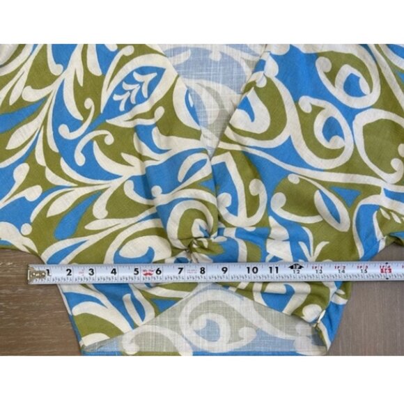 ZARA Linen Blend Crop Top Boho Print Knot Front Blouse Multicolor sky blue XS - Picture 10 of 11